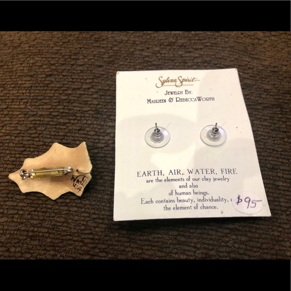 New Sylvan Spirit Sculpted Clay Brooch & Earrings - Picture 9 of 9